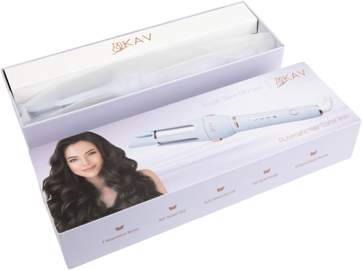 Daphne Plum Auto Hair Curler, Automatic Long Barrel Rotating Curling Iron with 4 Temperature & 3 Timer, Automatic Shut-Off, Anti-Scald, Anti-Tangle, Rotating Curling Wand for Hair Styling