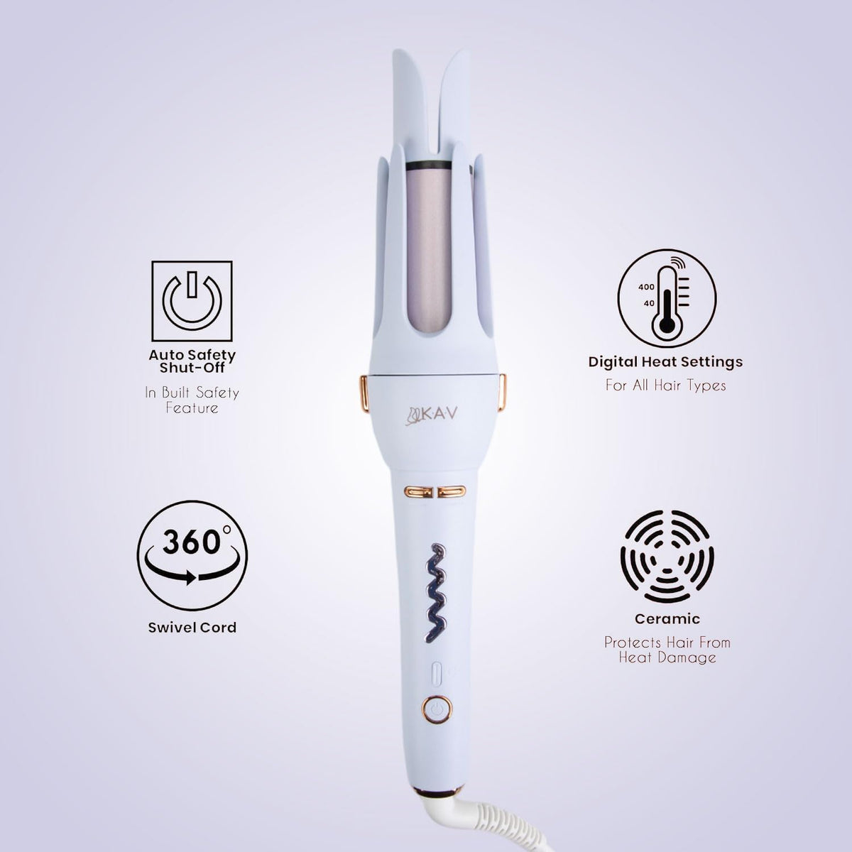 Daphne Plum Auto Hair Curler, Automatic Long Barrel Rotating Curling Iron with 4 Temperature & 3 Timer, Automatic Shut-Off, Anti-Scald, Anti-Tangle, Rotating Curling Wand for Hair Styling