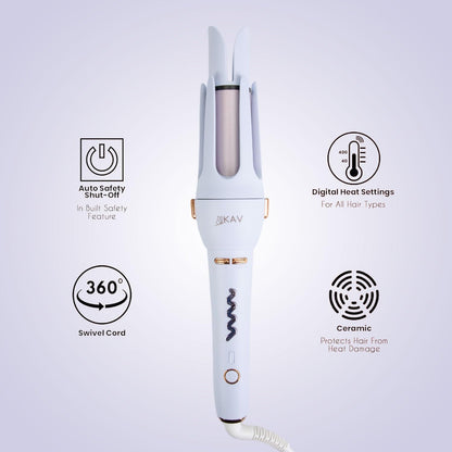 Daphne Plum Auto Hair Curler, Automatic Long Barrel Rotating Curling Iron with 4 Temperature & 3 Timer, Automatic Shut-Off, Anti-Scald, Anti-Tangle, Rotating Curling Wand for Hair Styling