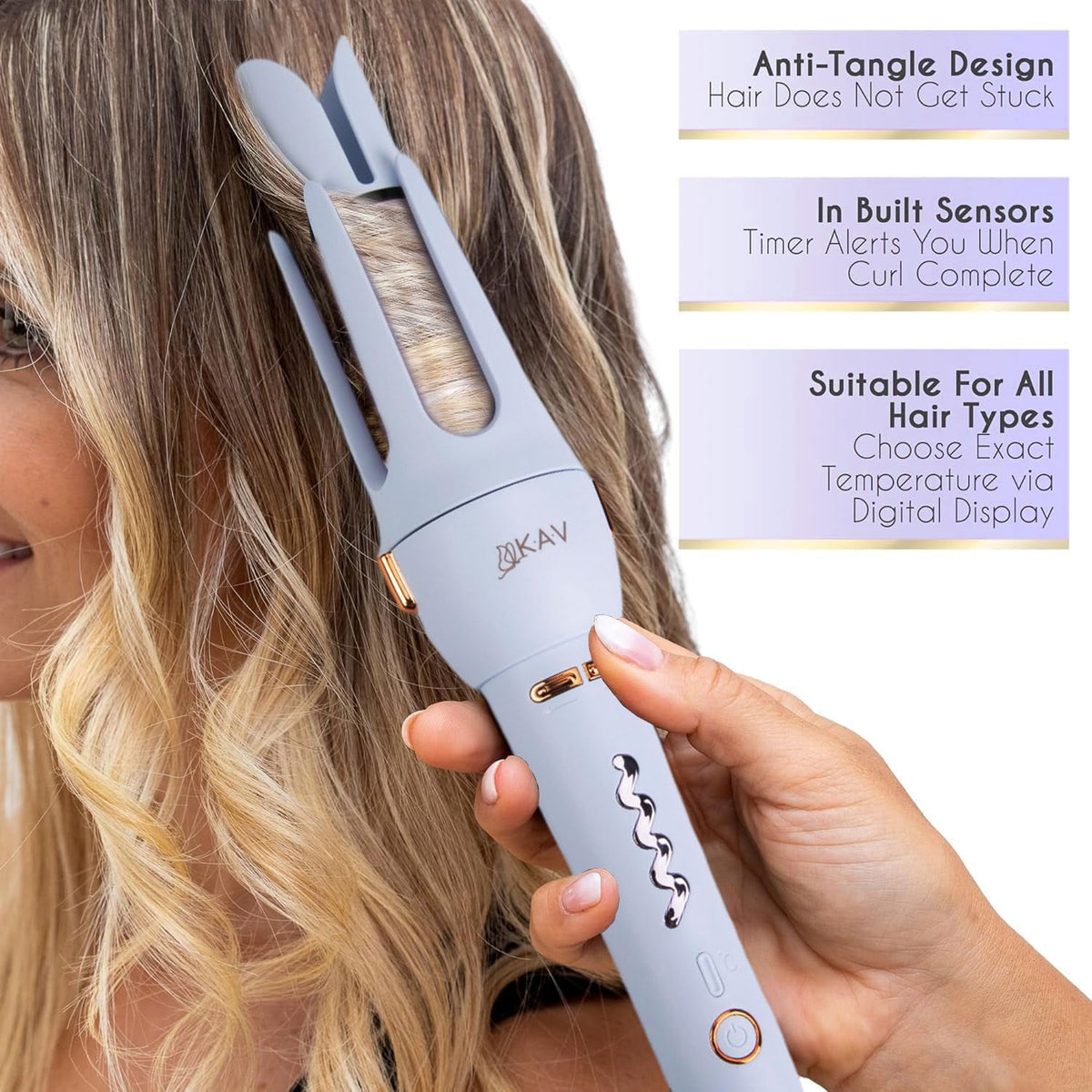Daphne Plum Auto Hair Curler, Automatic Long Barrel Rotating Curling Iron with 4 Temperature & 3 Timer, Automatic Shut-Off, Anti-Scald, Anti-Tangle, Rotating Curling Wand for Hair Styling